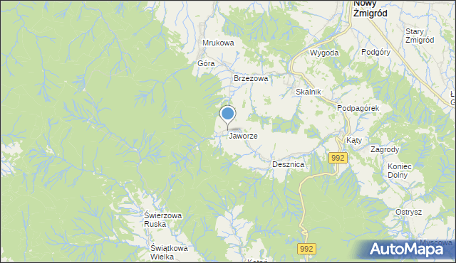 mapa Jaworze, Jaworze gmina Nowy Żmigród na mapie Targeo